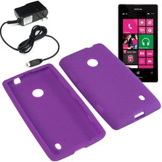 Aimo Silicone Sleeve Gel Cover Skin Case for T Mobile Nokia Lumia 521 + Travel Charger Purple: Cell Phones & Accessories