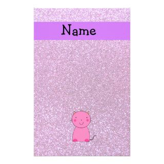 Personalized name pink cat pastel purple glitter stationery design