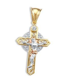Celtic CZ Cubic Zirconia Crucifix Pendant 14k White Rose Yellow Gold: Jewelry