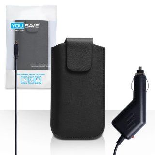 Nokia Lumia 525 Case Black Lichee Leather Pouch Cover With Car Charger: Cell Phones & Accessories