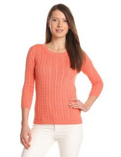 525 America Women's Cable Crew Neck Sweater, Bright Apricot, Small at  Womens Clothing store: Pullover Sweaters
