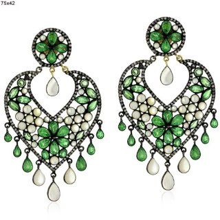 14kt Gold Diamond Pave Tsavorite Wedding Dangle Earrings Designer Jewelry: Jewelry