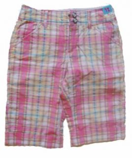 Girls Seersucker Plaid Bermuda Shorts, Pink/Yellow/Green/White, Sz 14 REG Clothing