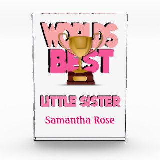 Worlds Best Little Sister Pink Personalized Award