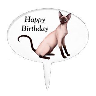 Happy Birthday Siamese Cat Customizable Cake Pick