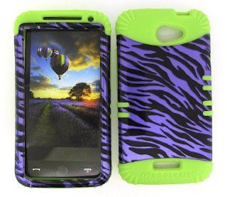 3 IN 1 HYBRID SILICONE COVER FOR HTC ONE X HARD CASE SOFT GREEN RUBBER SKIN ZEBRA GR TP1299 S S720E KOOL KASE ROCKER CELL PHONE ACCESSORY EXCLUSIVE BY MANDMWIRELESS Cell Phones & Accessories