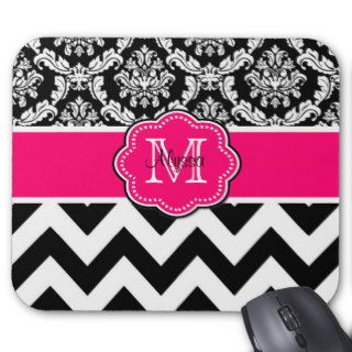 Pink Black Dots Damask Personalized Mousepad