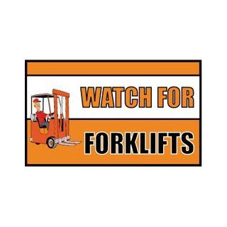 NMC BT533 Motivational and Safety Banner, Legend "WATCH FOR FORKLIFTS" with Graphic, 60" Length x 36" Height, Vinyl, Orange/Black on White: Industrial Warning Signs: Industrial & Scientific