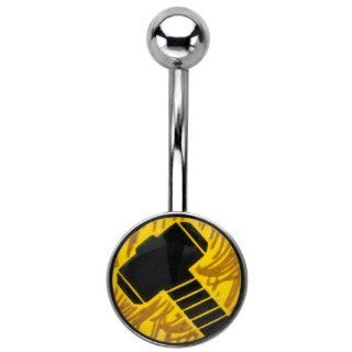 Marvel Universe   Hammer of Thor 316L Surgical Steel Belly Ring   14G(1.6mm)   7/16" Bar Length   Sold Individually   Official Licensed Product: Body Piercing Rings: Jewelry