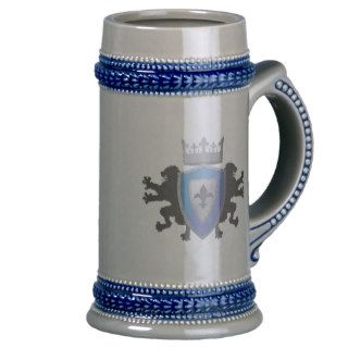 Blue Medieval Lion Heraldry Beer Stein Coffee Mugs