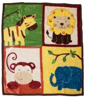 CoCaLo Baby Soft Jungle Jingle Plush Blanket Monkey, Elephant, Zebra, Lion Zoo Animals : Crib Bedding Sets : Baby