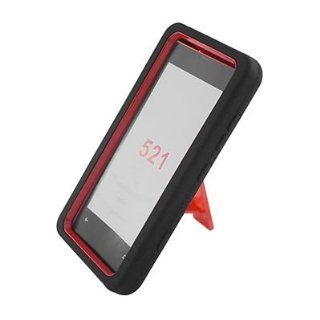 For T Mobile Nokia Lumia 521 Windows Phone 8 RUGGED Case Red Black With Stand 