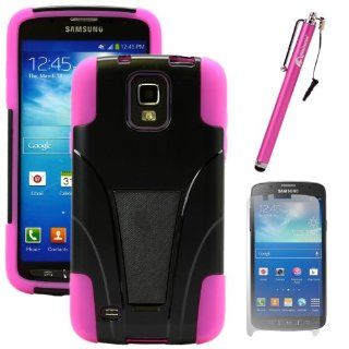 MINITURTLE, Sleek Dual Layer Fusion Hybrid Hard Phone Case Cover with Built in 2 Way T Shape Kickstand, Clear Screen Protector Film, and Stylus Pen for Android Smartphone Samsung Galaxy S4 IV Active I9295 /AT&T SGH I537 (Black / Pink): Cell Phones &