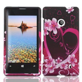Nokia Lumia 521 T Mobile Purple Heart Flowers Image Design Rubberized Hard Snap on Cover + Free 1 Stylus Cell Phones & Accessories