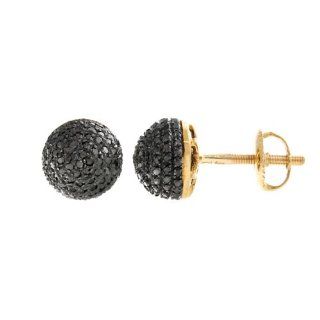 Black Diamond Round Ball Men's Stud Earrings 10 KT Yellow Gold: Jewelry
