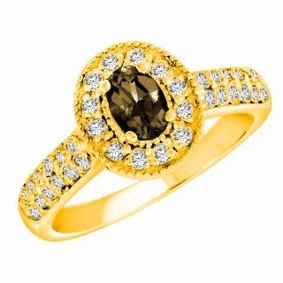 DivaDiamonds C2817SQY6:18K Yellow Gold Oval Smoky Quartz and Diamond Ring   Size 6: Diva Diamonds: Everything Else