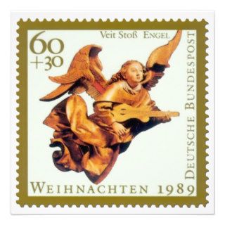 German Stamp Christmas Card: Angel with Lute