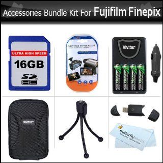 16GB Accessory Kit For Fujifilm Finepix AV200 AV230 AV250 AV280 AX300 AX330 AX350 AX380 Digital Camera Includes 16GB High Speed SD Memory Card + USB 2.0 High Speed Card Reader + 4 AA High Capacity Rechargeable NIMH Batteries And AC/DC Rapid Charger + De : 