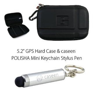 Black 5.2" Inch Hard GPS Carrying Case + caseen POLISHA Keychain Stylus for Capacitive Screens for Garmin Nuvi 1450LMT, 1490T, 1490LMT, 2450, 2460, 1450, 1490, 5000. Magellan Roadmate 1470, 1475T, 2035, 5045. TomTom XXL 535T, 550, 540, 540T, 540TM and