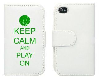 White Apple iPhone 5 5S 5LP543 Leather Wallet Case Cover Green Keep Calm and Play On Basketball: Cell Phones & Accessories
