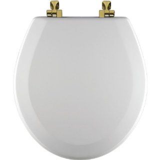 Bemis 544BR000 Molded Wood Round Toilet Seat With Brass Hinges, White    