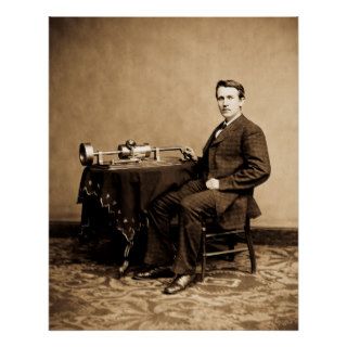 Young Thomas Edison and his Phonograph Machine Poster
