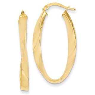 Oval Twist Hoop Earrings in 14K Yellow Gold, 35mm (1 3/8"): Jewelry