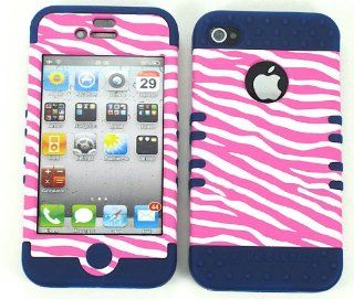 3 IN 1 HYBRID SILICONE COVER FOR APPLE IPHONE 4 4S HARD CASE SOFT DARK BLUE RUBBER SKIN ZEBRA DB TE545 KOOL KASE ROCKER CELL PHONE ACCESSORY EXCLUSIVE BY MANDMWIRELESS: Cell Phones & Accessories