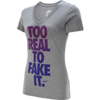 NIKE Womens Too Real To Fake It Mid V Short Sleeve T Shirt   Size: XS/Extra