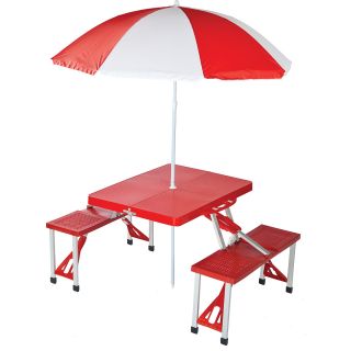 Picnic Plus Folding Picnic Table with Umbrella, Red (PSM 101UR)