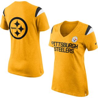 NIKE Womens Pittsburgh Steelers Fan Top V Neck Short Sleeve T Shirt   Size: