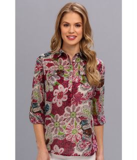 J.A.K. Bright Flower Print Shirt Womens Long Sleeve Pullover (Gray)