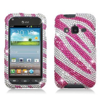 Aimo SAMI547PCLDI686 Dazzling Diamond Bling Case for Samsung Galaxy Rugby Pro i547   Retail Packaging   Zebra Hot Pink/White: Cell Phones & Accessories