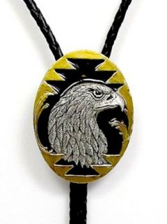 Eagle Head Black/Gold Enamel Bolo Tie: Neckties: Clothing