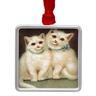 Vintage, Cute White Kittens Christmas Ornament