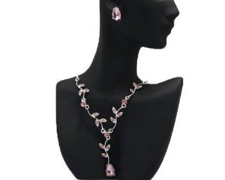 Pink Crystal Flower Necklace & Earring Set   Pink Bridesmaid/Prom: Prom Jewelry Sets: Jewelry