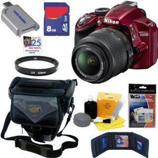 Nikon D3200 24.2 MP CMOS Digital SLR Camera (Red) with 18 55mm f/3.5 5.6 AF S DX VR NIKKOR Zoom Lens + 7pc Bundle 8GB Accessory Kit : Camera & Photo