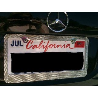 Popular Bling 7 Rows White/Clear (A Type Screw Cap) Crystal Rhinestone Metal Chrome License Plate Frame: Automotive
