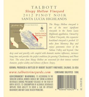 2012 Talbott Pinot Noir Sleepy Hollow Vineyard, Estate Grown 750ml: Wine