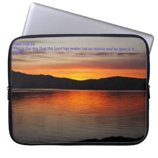 Sun setting over water with Ps 11824 proclaimed Computer Sleeve