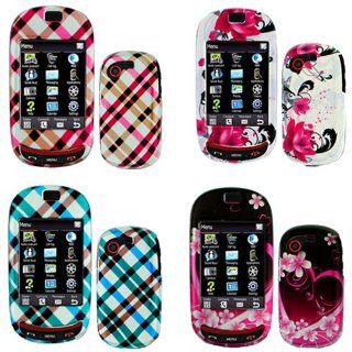 iNcido Brand Samsung Gravity T T669 Combo Purple Love + Red Flower on White + Hot Pink Plaid + Blue Plaid Protective Case Faceplate Cover for Samsung Gravity T T669 Cell Phones & Accessories