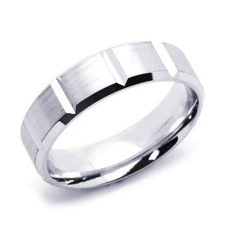 14K White Gold 6mm Brushed and High Polished Wedding Band for Men & Women (Size 5 to 12): Jewelry