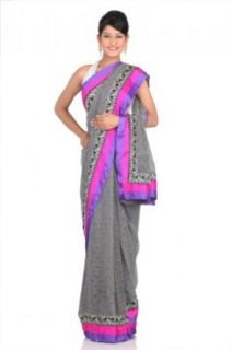 Chhabra 555 Womens Black Printed Saree One Size: World Apparel: Clothing