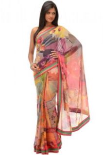 Chhabra 555 Womens Persian Wine Printed Embroidery Saree One Size: Clothing