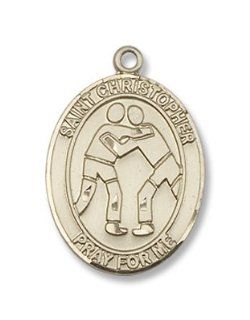 14kt Gold St. Christopher/Wrestling Medal: Charm Bracelets: Jewelry