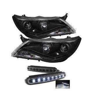 Volkswagen Tiguan 09 11 DRL LED Projector Headlights   Black: Automotive