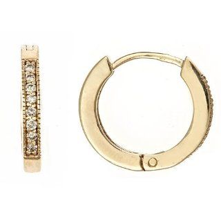 14k Yellow Gold Pave Diamond Huggie Hoop Earring (0.15 Cttw, SI Clarity, H Color): Jewelry