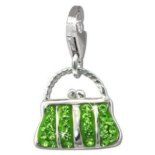 SilberDream Glitter Charm hand bag with light green Czech crystals, 925 Sterling Silver Charms Pendant with Lobster Clasp for Charms Bracelet, Necklace or Earring GSC559L: Clasp Style Charms: Jewelry