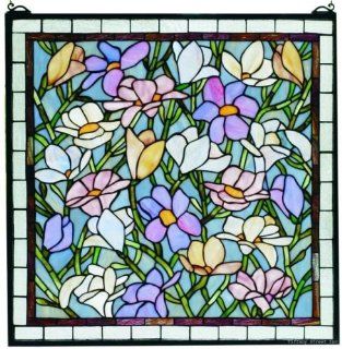 Sugar Magnolia Tiffany Stained Glass Window Panel 22 Inches H X 22 Inches W  