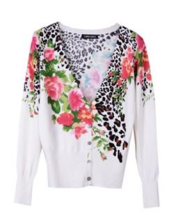 Prettyguide Women Floral Mix Leopard Print Cardigan Cotton Sweater Knitwear at  Womens Clothing store: